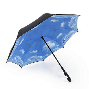 Tecido de guarda-chuva para carro tipo C, de dois andares, com logotipo personalizável, para uso com as mãos livres, com impressão UV, dias chuvosos e ensolarados ao ar livre