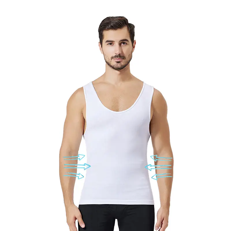 Ultima vendita calda a buon mercato t-shirt bianca dimagrante corpo Shaper compressione gilet intimo aderente modellante per uomo