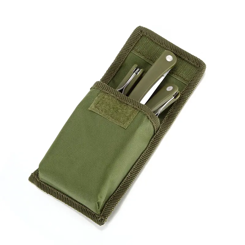 Outdoor Camping Picnic Tableware Travel Portable 3pcs Set Of Stainless Steel Folding Knives Forks Spoons Military Green Bag