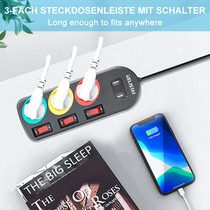 French Type <strong>3</strong> Way <strong>and</strong> <strong>2</strong> USB with Individual Switch <strong>Socket</strong> Power Strip - Product Image 4