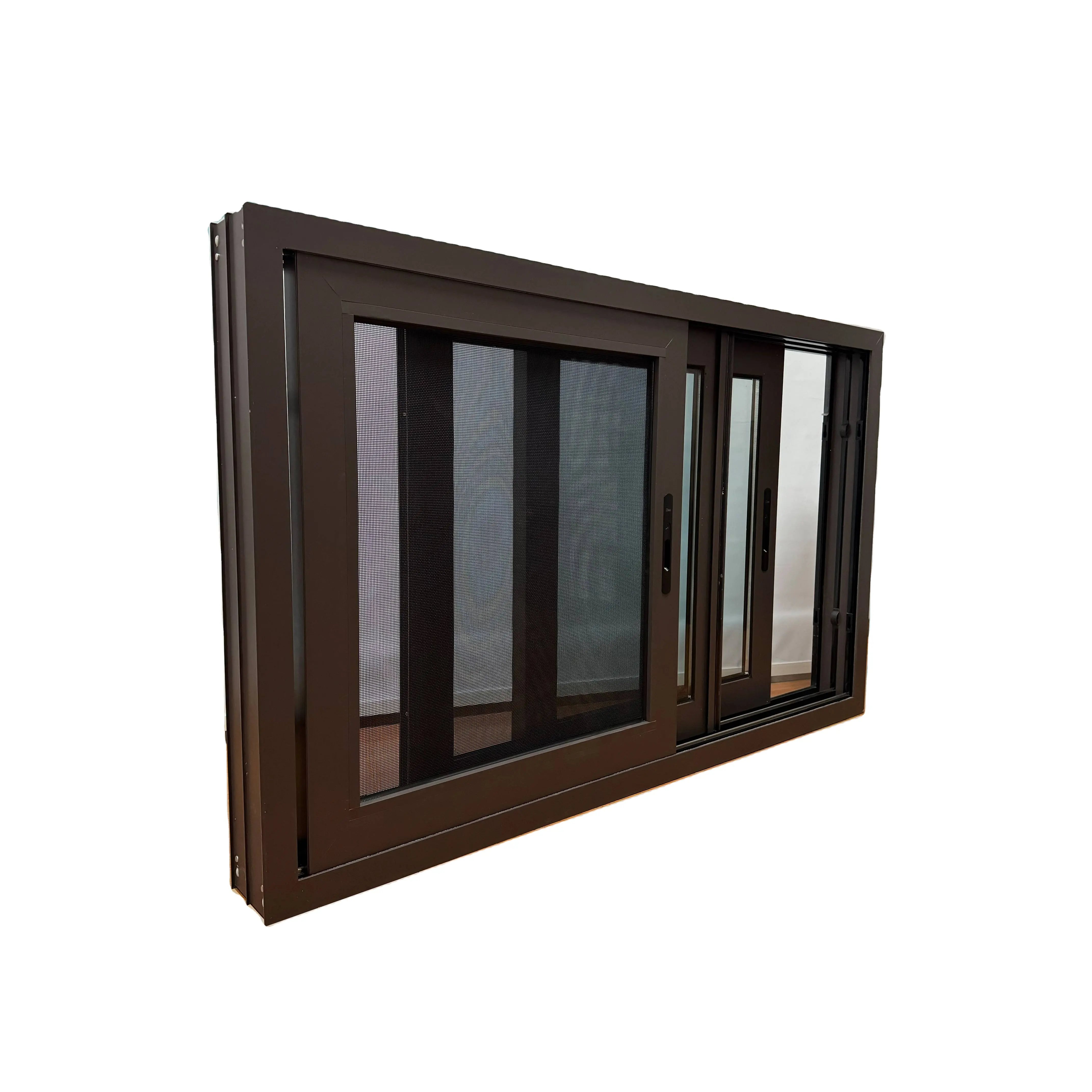 aluminum three track sliding window double tempered glass anti-theft guard rail mosquito screen