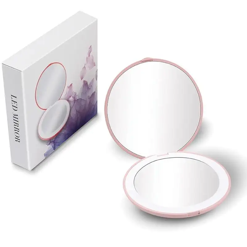 Cermin rias LED kualitas tinggi cermin rias saku kecil lipat untuk wanita efek bercahaya cermin Mini hijau putih merah muda