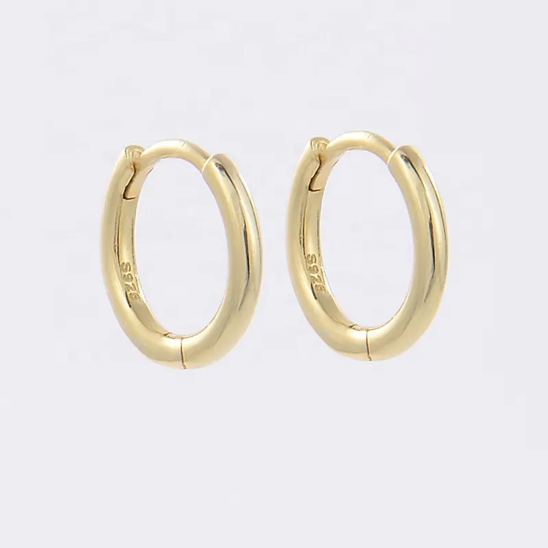 18K Emas Disepuh Putaran Pernikahan Band Huggies Earrings 925 Sterling Silver Non Tarnish Hoop Earring Unisex