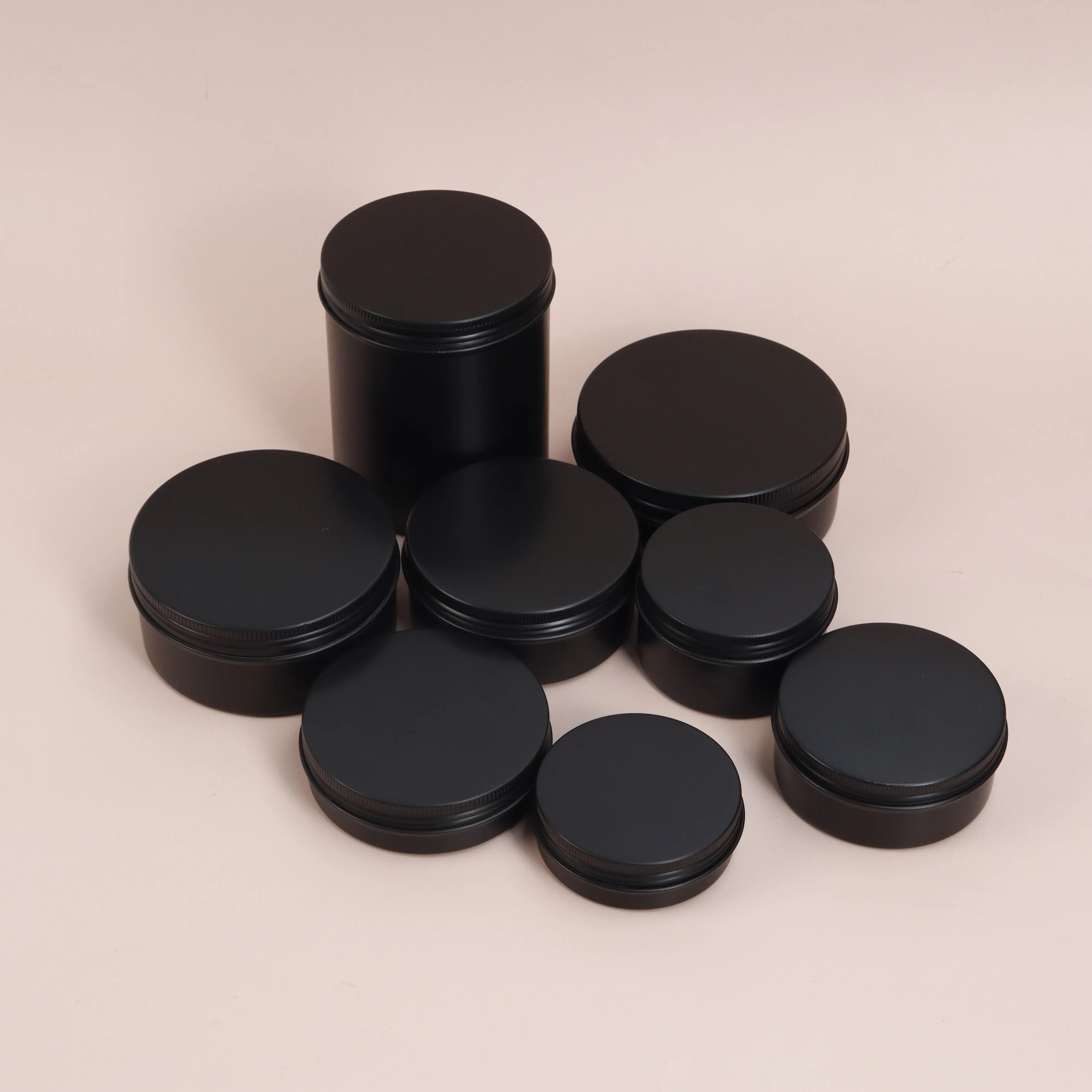 Lata de metal preta redonda para creme, recipiente de embalagem com tampa de alumínio e metal, 50ml