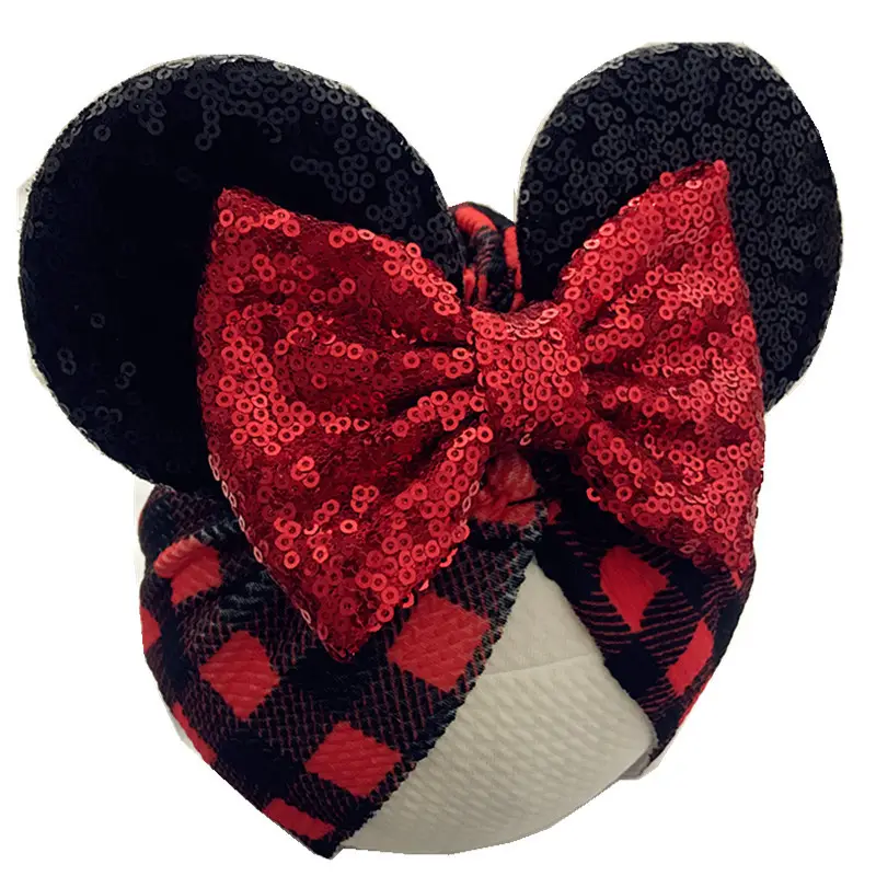 Orelhas de Mickey Do Bebê Headbands Recém-nascidos De Veludo Macio Glitter Bowknot Red Cor Tampas Turbante Curva Do Natal Chapéus Do Bebê Do Coração Do Valentim
