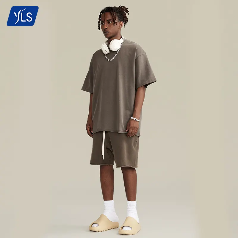 YLS ชุดเสื้อผ้า2ชิ้นผ้าฝ้าย100% สำหรับผู้ชาย,ชุดสองชิ้นกางเกงขาสั้นเสื้อยืดทรงหลวมสำหรับฤดูร้อน