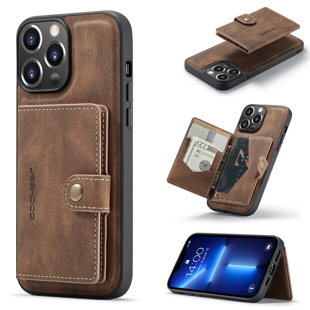 Retro Detachable Magnetic Leather Phone Case Wallet Bag Card Holder Shockproof Phone Cover for iPhone 13 14 15