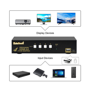 JideTech <strong>KVM</strong> <strong>Switch</strong> 4 Port Support Ultra HD with USB 2.0 Hub and Cables Support Hotkey Mouse and Wire Remote