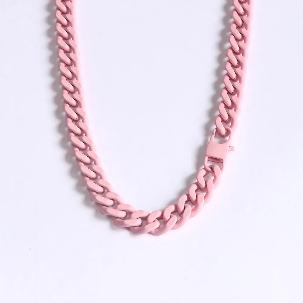 Оригинальное дизайнерское сатиновое матовое розовое эмалированное ожерелье из нержавеющей стали с кубинским покрытием babygirl для девочек