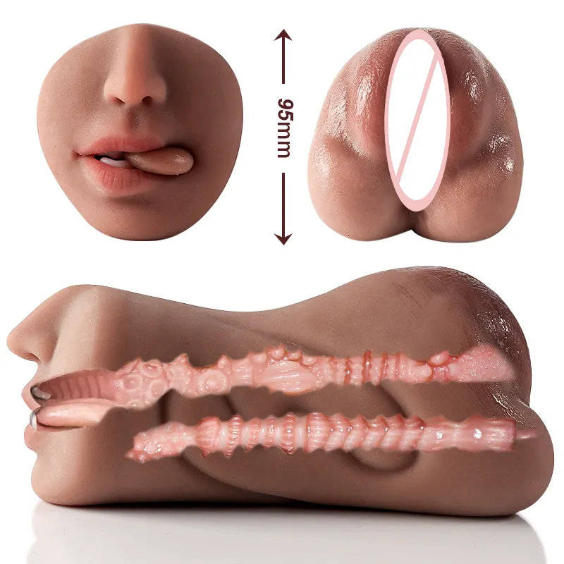 3 In 1 Silicone Ass Pocket Pussy Male Masturbators with Tight Mouth and Realistic Textured Vagina Anal Adult Sex Toys For Men