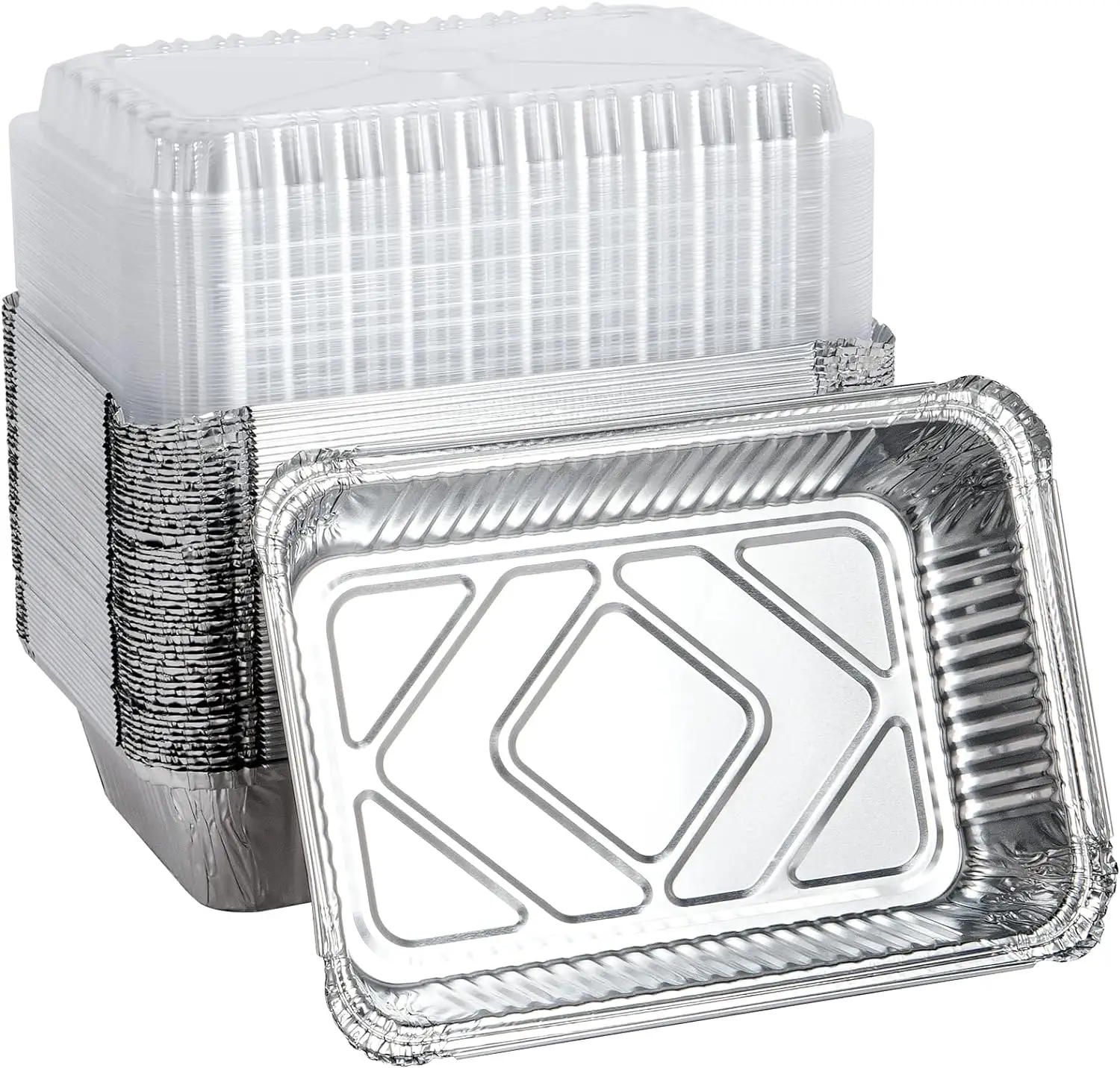 Oem Logo Biologisch Afbreekbaar Zilverfolie Lade Ondiepe Halve Foliepan Pan Voedselverpakking Aluminiumfolie Containers Met Deksels