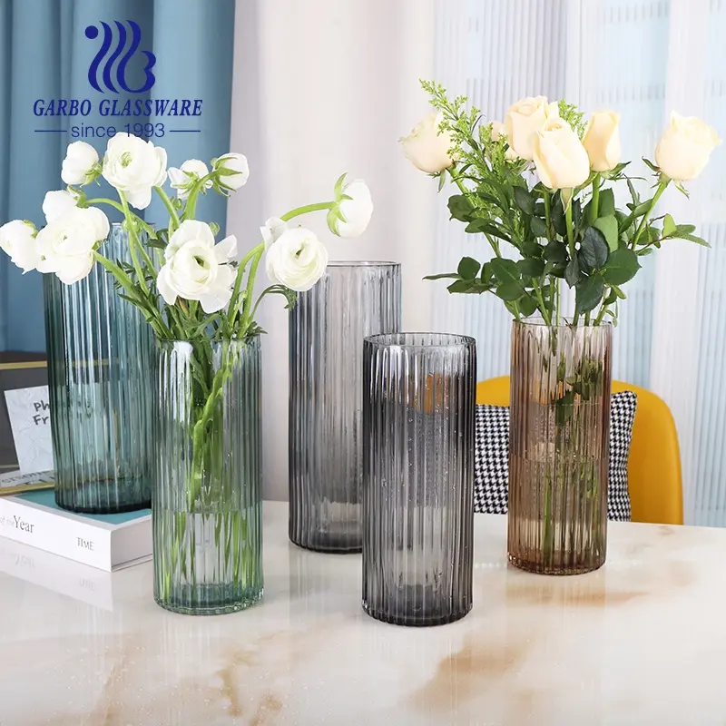 Forma dritta Highball vaso di vetro con H Line Russia caldo di vendita di colore a spruzzo di vetro porta fiori regalo tavolo decorazione vasi