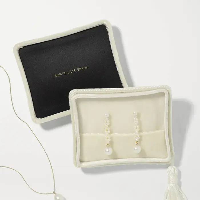 Conjunto de veludo personalizado, caixa de joias feita de veludo com brinco, anel para casal, caixa de borla de luxo, embalagem de joias com logotipo