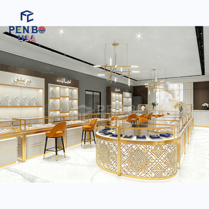 Miễn phí thiết kế siêu sang trọng Cửa hàng đồ trang sức thiết kế nội thất tùy chỉnh thực hiện OEM thương mại cấp LED chiếu sáng vàng trang sức Showcase - Product Image 3