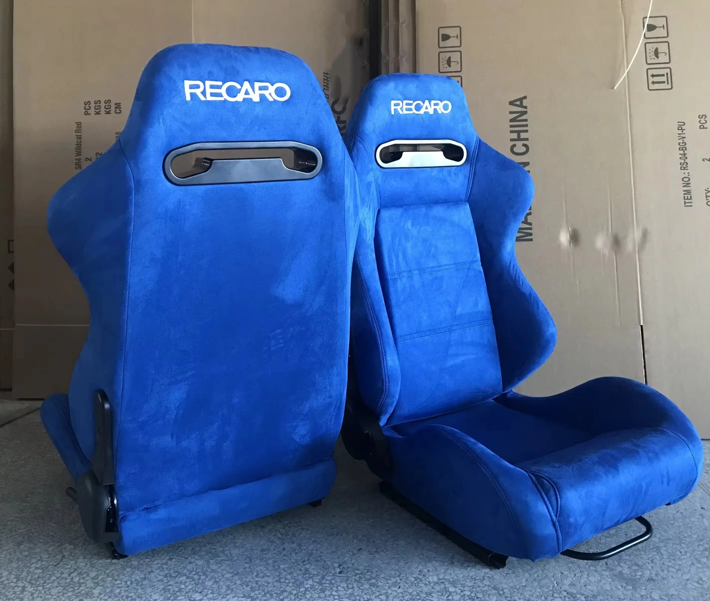 Asientos de cubo Jiabeir personalizados Recaro Blue Suede Racing con rieles de doble bloqueo