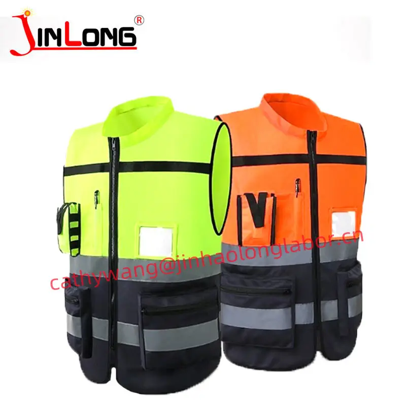 Hoge Kwaliteit Aanpassen Logo Veiligheid Jassen Manager Vest Multi-Pocket Wegverkeer Reflecterende Vest