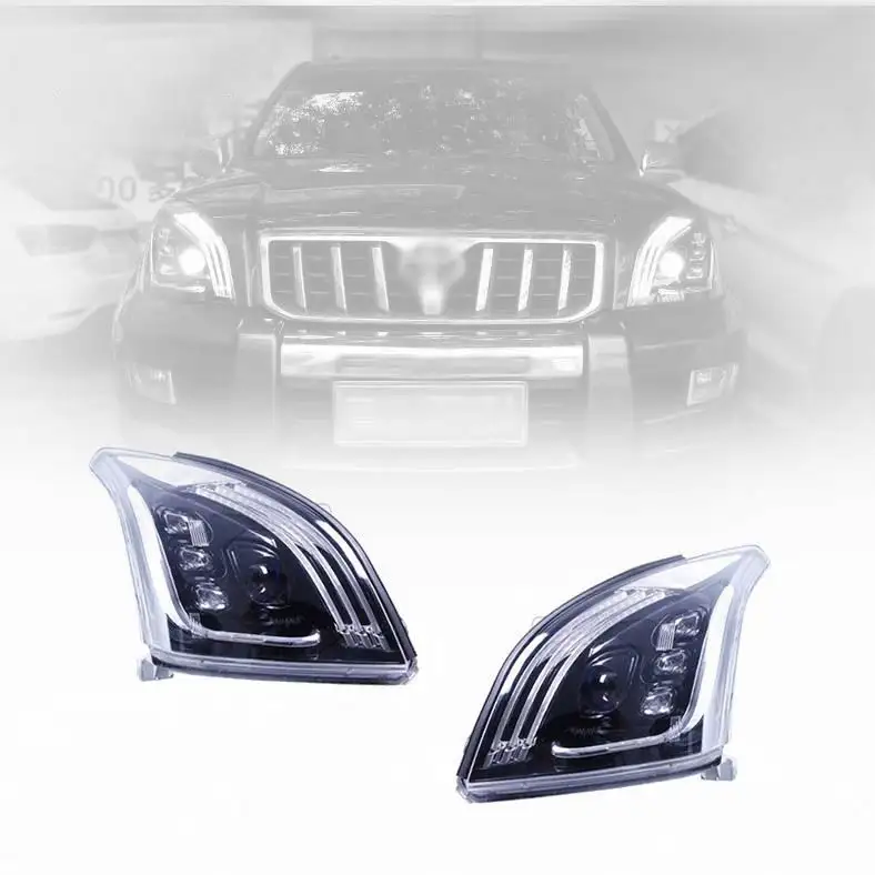 Farol de carro modificado LED conjunto de faróis diurnos sinal de volta para Toyota Land Cruiser Prado Fj120 03-09