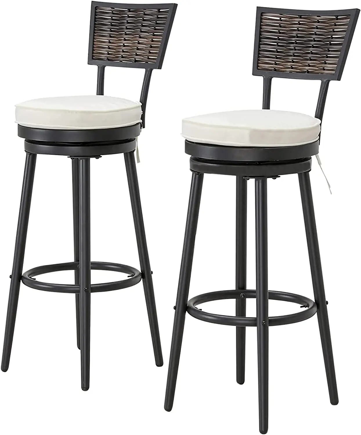 Banco de bar giratorio para exteriores, silla sin brazos de 2 piezas adecuada para bar, terraza, bistro, beige