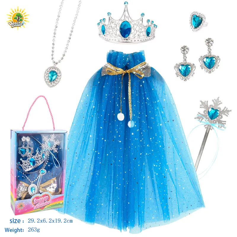 Capa de princesa para niñas, capa de Cosplay con Tiara y varita de corona para niñas pequeñas, juego de simulación, conjunto de capa de princesa