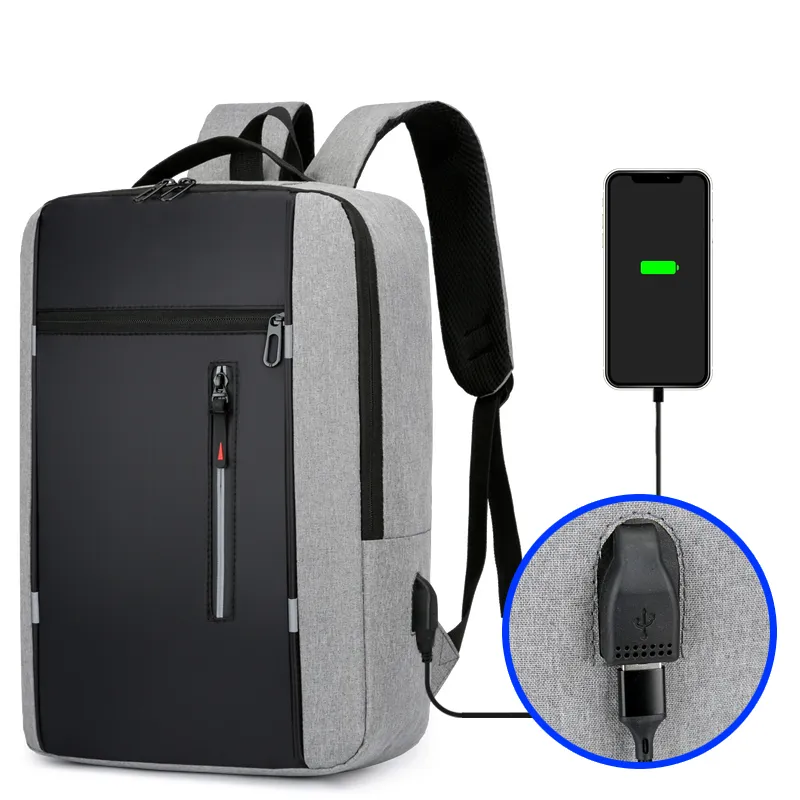Vente directe en usine, sacs anti-éclaboussures, sac à dos de voyage d'affaires pour ordinateurs portables avec Port de chargeur USB