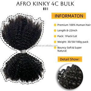 Factory Directly 100% Unprocessed Brazilian Raw Natural <strong>Black</strong> Soft 4C Afro Kinky Bulk Hair for Dreadlocks Extensions Loc Twist - Product Image 2