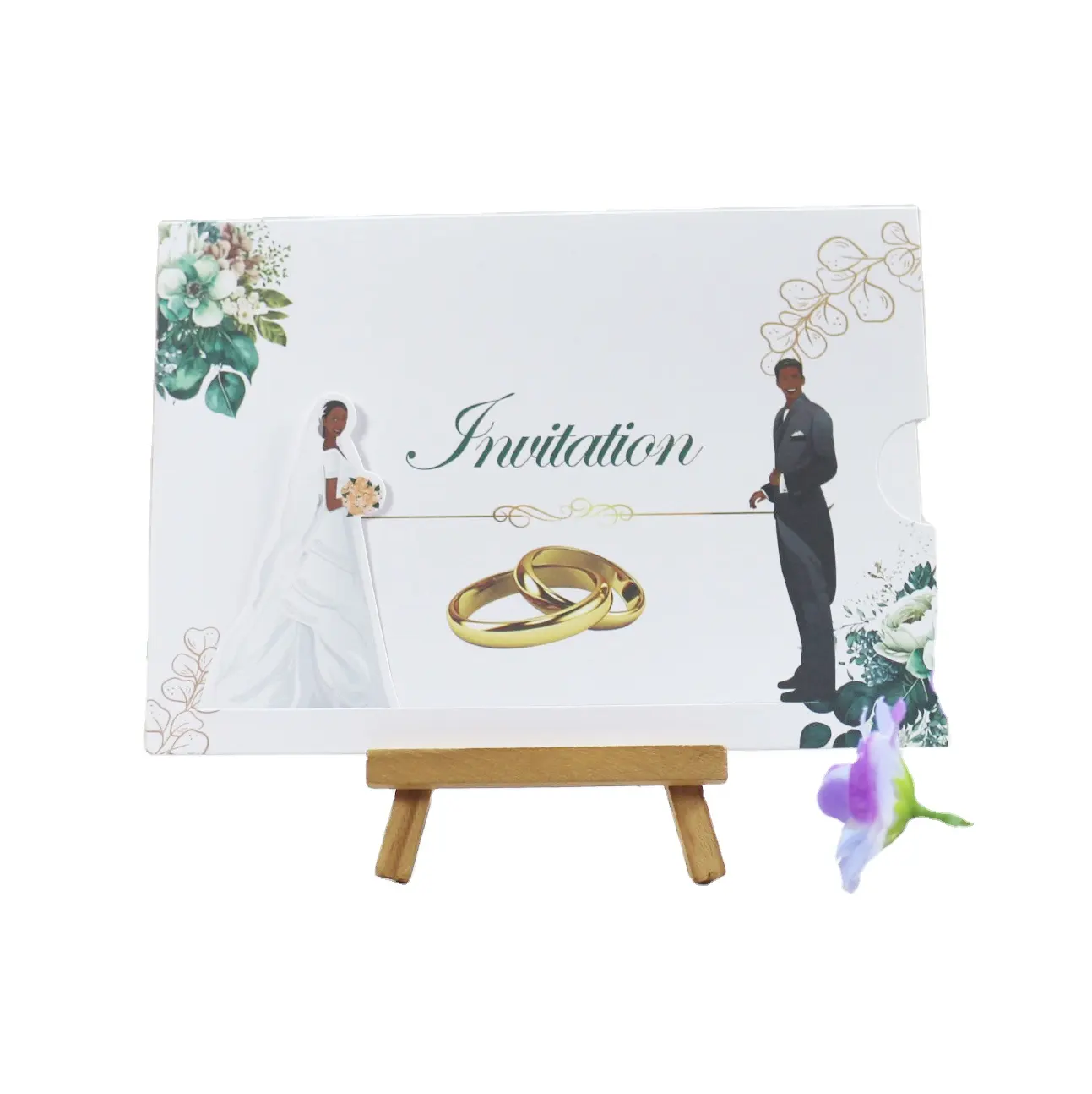 La más nueva imagen única de dibujos animados novia se desliza hacia el novio cuento de hadas boda Tarjeta de invitación de boda deslizante