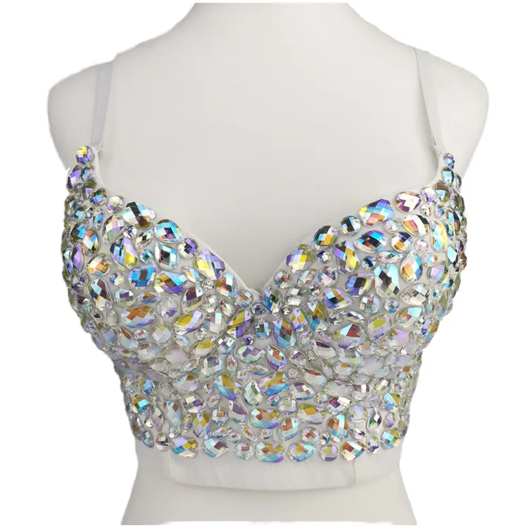 Corsetti di cristallo con paillettes Bustier reggiseno controllo pancia Top profondo V con strass Logo personalizzato Sexy per donna abbigliamento da discoteca per adulti