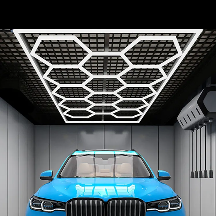 Autore paratur Auto wasch werkstatt Design LED-Beleuchtung Autore paratur Sechseckige Garage Werkstatt Showroom Ausrüstung