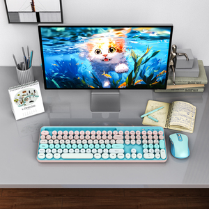 Retro Round Keycap Typewriter <strong>Keyboard</strong> with Phone/Tablet Holder Cute <strong>Colorful</strong> Wireless <strong>Keyboard</strong> <strong>and</strong> <strong>Mouse</strong> Combo for <strong>Computer</strong> - Product Image 3