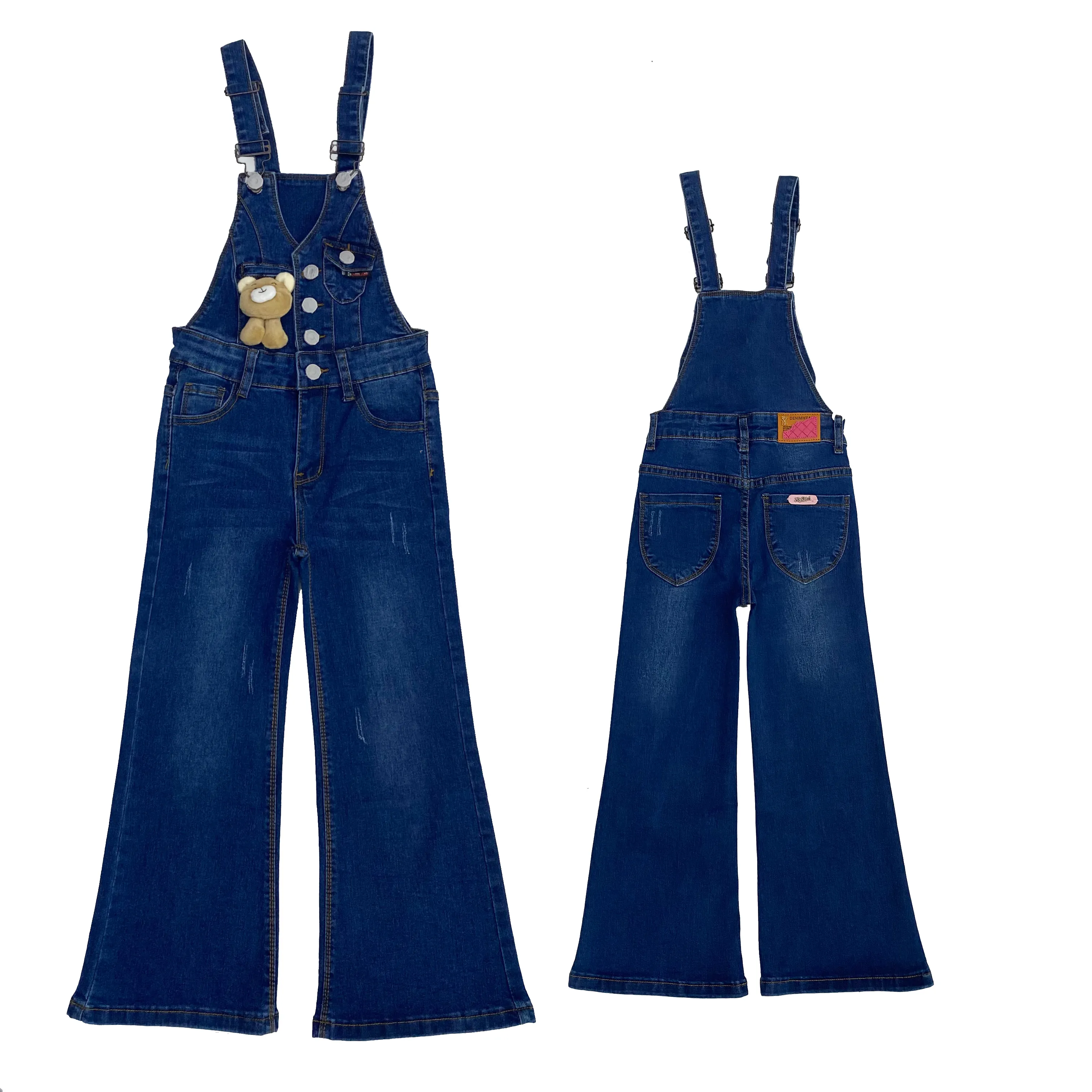 Custom Print Denim Overalls Kids Suspenders Rompers Straight Leg Jeans girl Jumpsuit