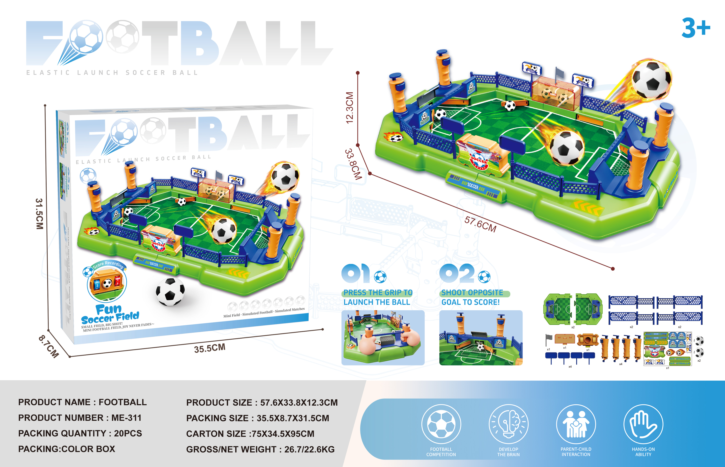 ME-311-Versión de lujo-mesa de futbol+dos balones-caja color