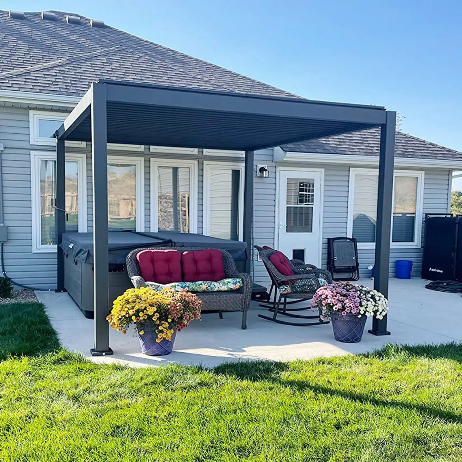 Pérgola exterior de metal para patio con cubierta de sombra, toldo mejorado con techo ajustable para jardín trasero