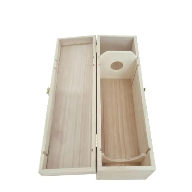 Schlussverkauf günstige rechteckige Holzboxen mit scharnierdeckel kundenspezifische hölzerne Weinflasche Geschenkverpackungsbox Holz einzelne Weinflasche Box