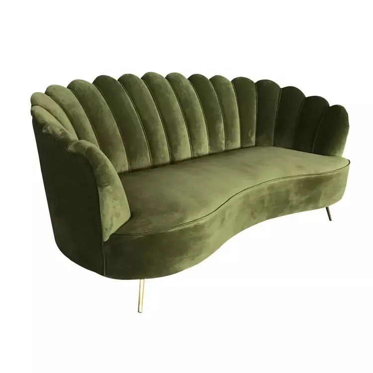 Современный бархатный мягкий диван MRS Wood с популярным дизайном в виде ракушки для отеля