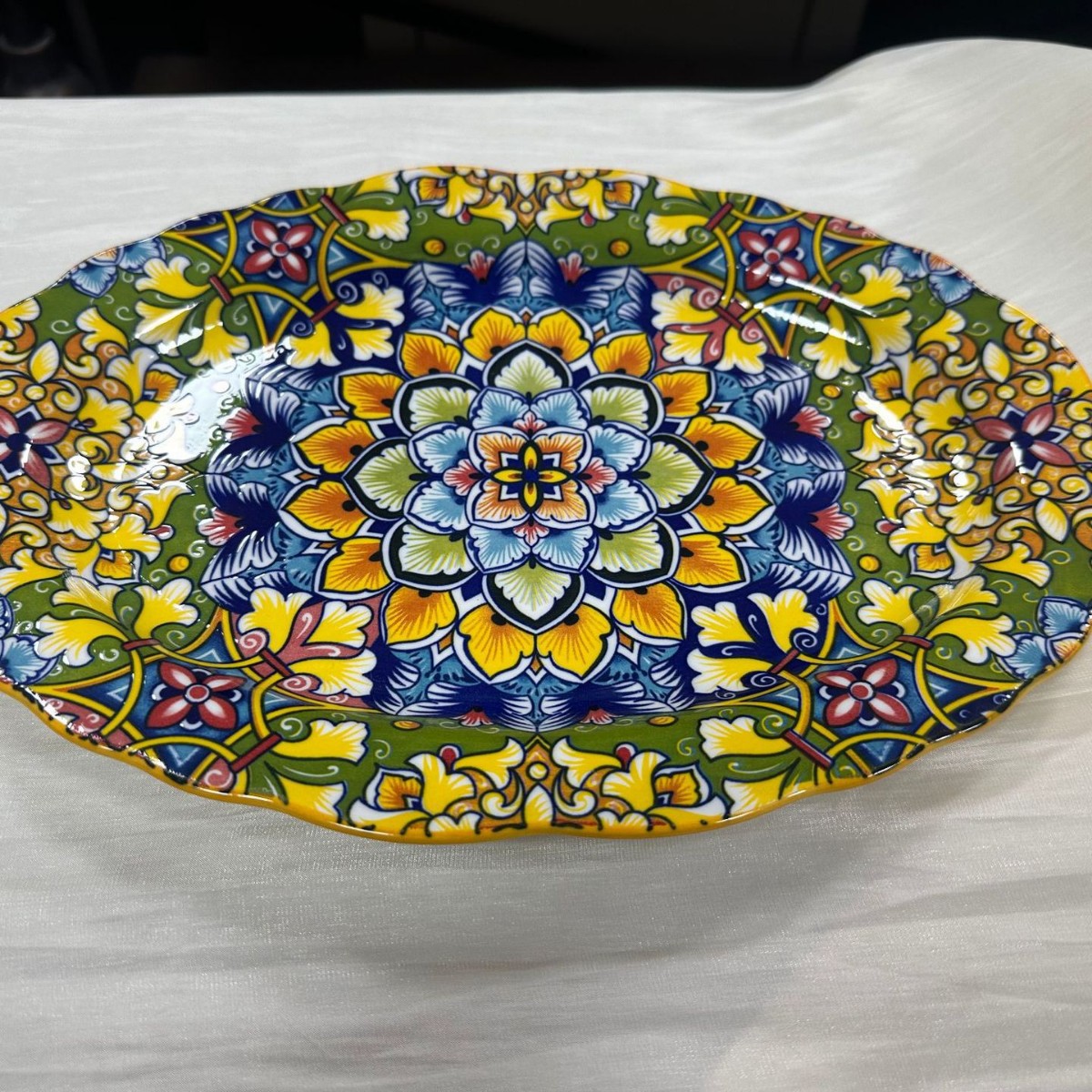 12inch lotus edge fish plate/pa2058 brocade flower colorful