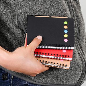 Marcador de página de notas adhesivas portátil, pestañas de índice de colores, cubierta de papel Kraft, Bloc de notas, cuaderno espiral con bolígrafo