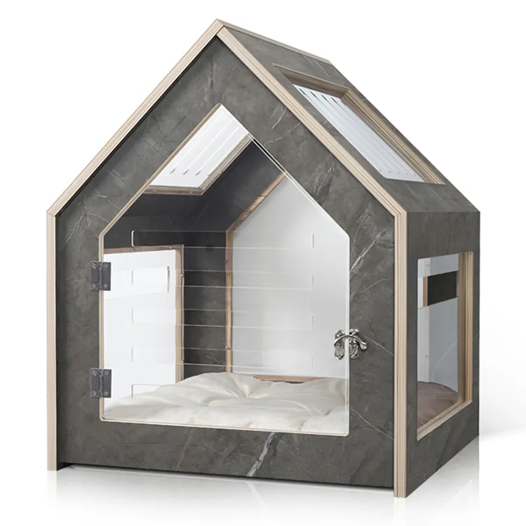 Transparente Holz-Hundebox Indoor-Hundemöbel Kinn Haustierhaus Holztierkäfig mit Tür Massivholz-Haustierkäfig