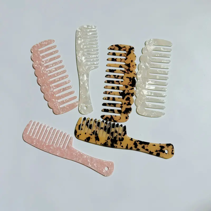 Peigne à cheveux écologique direct d'usine Jade marbre résine acrylique acétate plastique peignes à dents larges en vrac exécution fine