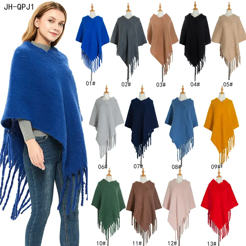 Winter 2019 Pashmina Großhandel New Fashion Frauen Decke Weibliche Kaschmir Warme Dicke Schal Und Strick Poncho Schal Fransen Cape