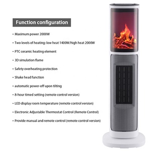 <strong>2</strong> Heat Settings 1400/1500W, 220-240V 50Hz Flame <strong>PTC</strong> Ceramic LED Display Room Temperature Fan <strong>Heater</strong> with 8 Hours Timer for Home - Product Image 5