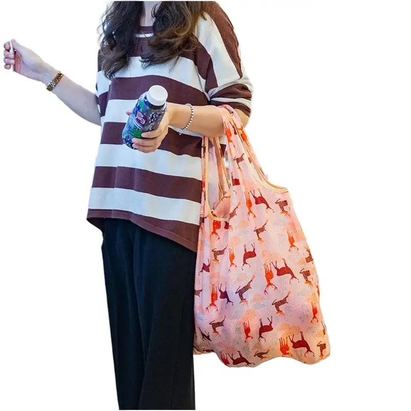 Bolsa de compras reutilizable, Conjunto de camiseta plegable para niños, Mini bolsa de paquete de malezas de tela de mano negra