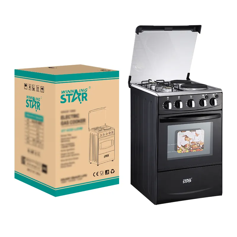 WIN STAR WST-K50-L01W-quemador de Gas con horno, Cocina eléctrica de pie, color negro, 2 quemadores