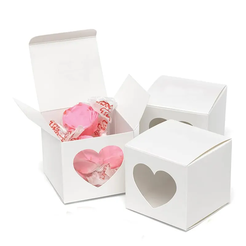 Cheap Custom Coração Forma Pasta Janela Caixas De Papel Embalagens De Alimentos Para Lanches De Açúcar Cake Chocolates Box