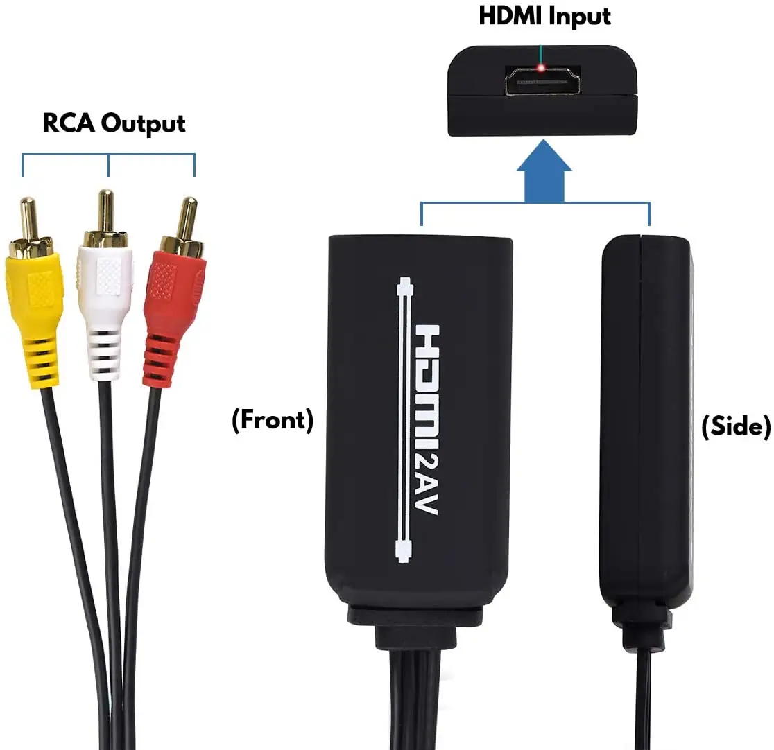 Cable convertidor HDMI a RCA AV, adaptador compuesto de HDMI a RCA Cvbs con fuente de alimentación USB (hembra a macho)