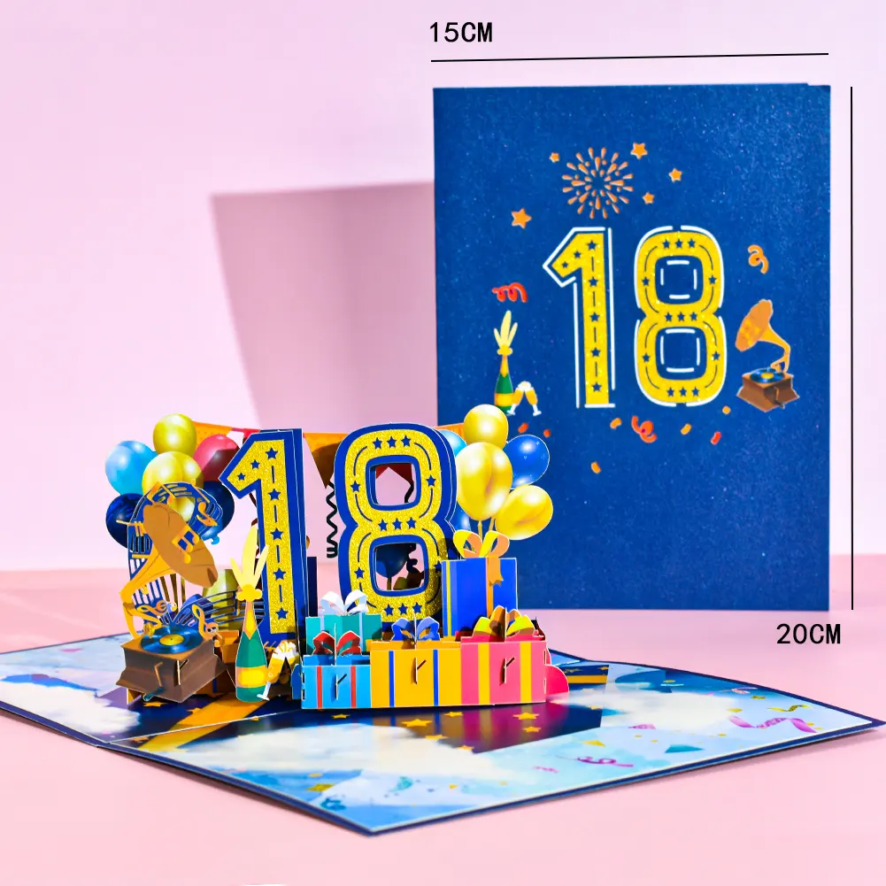 تصميم جديد قبول تصميم مخصص 18 سنة تحية عيد ميلاد ثلاثية الأبعاد بطاقات منبثقة لمحل الهدايا
