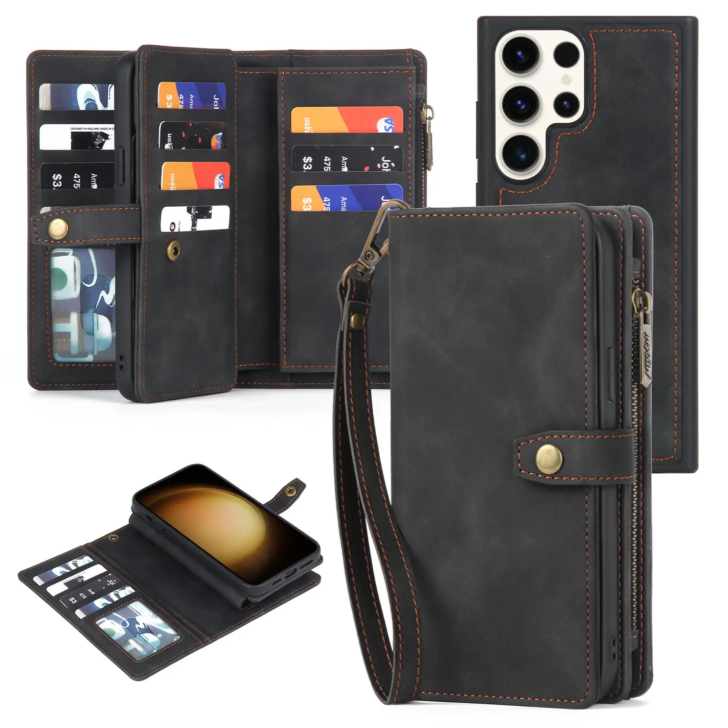 S23 ультра бумажник с RFID блокирующим держателем для кредитных карт для Samsung S23 ультра PU кожаный чехол