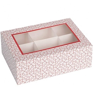 <strong>Red</strong> Colored Versatile Bakery <strong>Boxes</strong> with Window and Six Sections Perfect for Sharing Snacks and Cookies