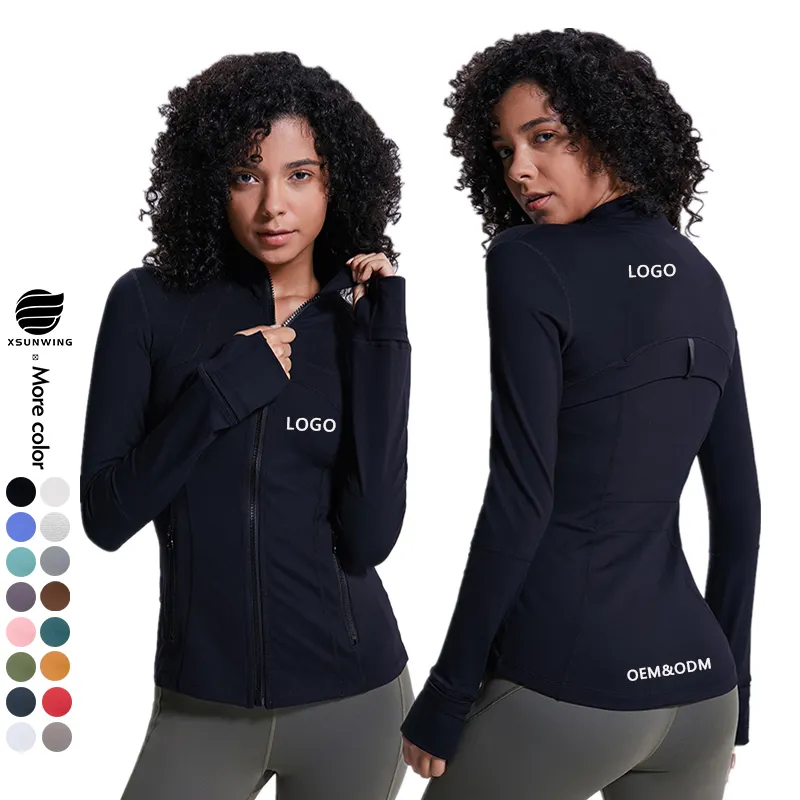 Xsunwing Custom LOGO Herbst Fitness Sport Wear Active wear Slim Fit Voll reiß verschluss Mäntel Schnellt rocknende Frauen Kurze Jacke Mit Daumenloch