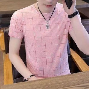 <strong>Factory</strong> <strong>Direct</strong> Men's Summer Trendy V-Neck T-Shirt Breathable Thin Ice Silk <strong>Top</strong> With Print Pattern Casual Short-Sleeved Style - Product Image 6
