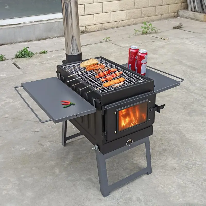 Estufa de leña para acampar al aire libre Parrilla de barbacoa de carbón portátil Estufa de tienda de cocina multifuncional de acero inoxidable